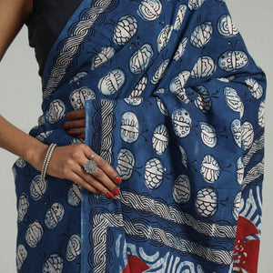 Blue - Bindaas Natural Dyed Block Print Cotton Saree 01