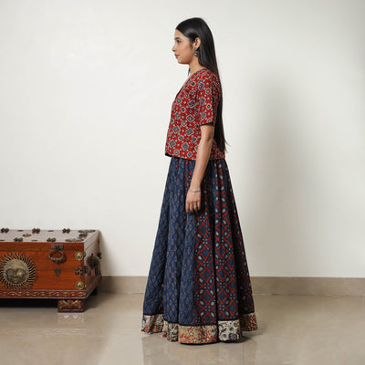 Blue - 24 Kali Patchwork Block Printed Cotton Ajrakh Skirt 17