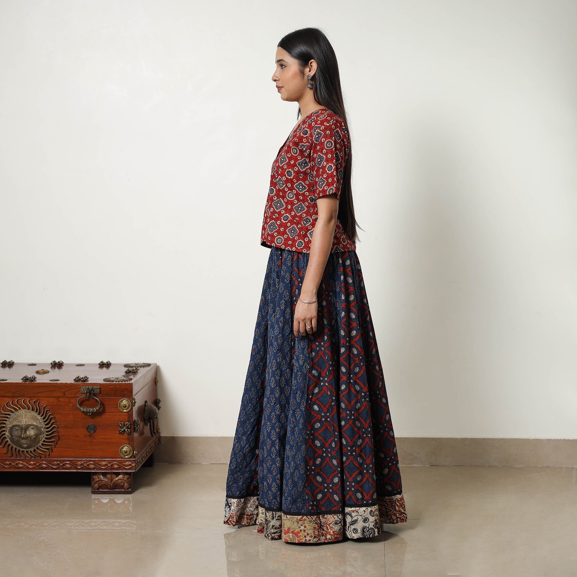 Blue - 24 Kali Patchwork Block Printed Cotton Ajrakh Skirt 17