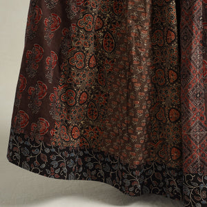 Brown - Ajrakh Block Printed 24 Kali Patchwork Cotton Long Skirt 38