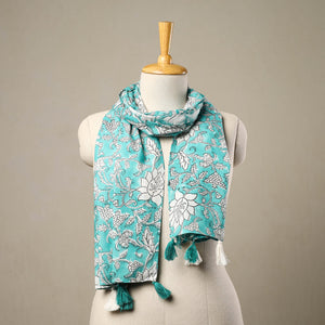 Blue - Block Print Cotton Sanganeri Stole with Tassels 69