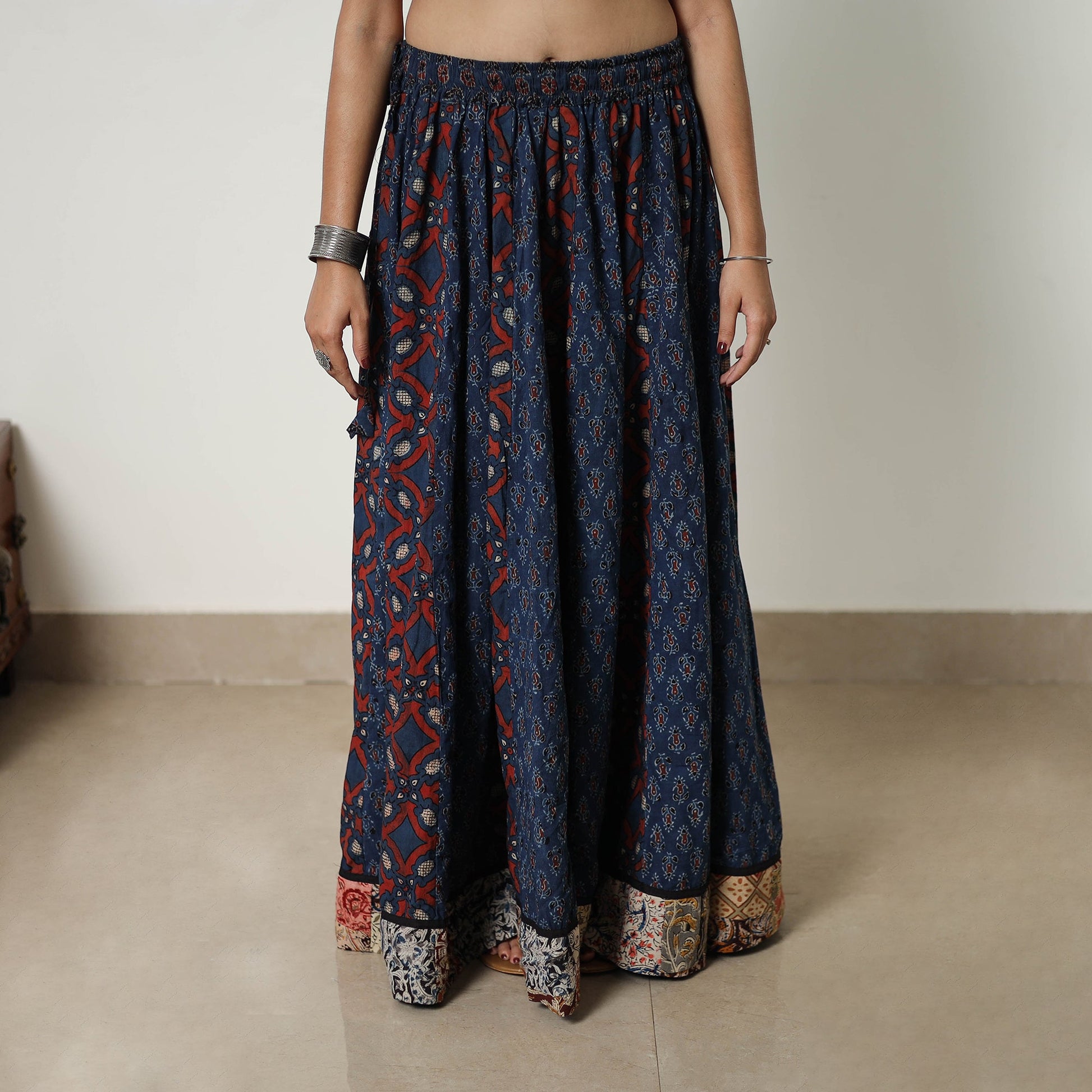 Blue - 24 Kali Patchwork Block Printed Cotton Ajrakh Skirt 17