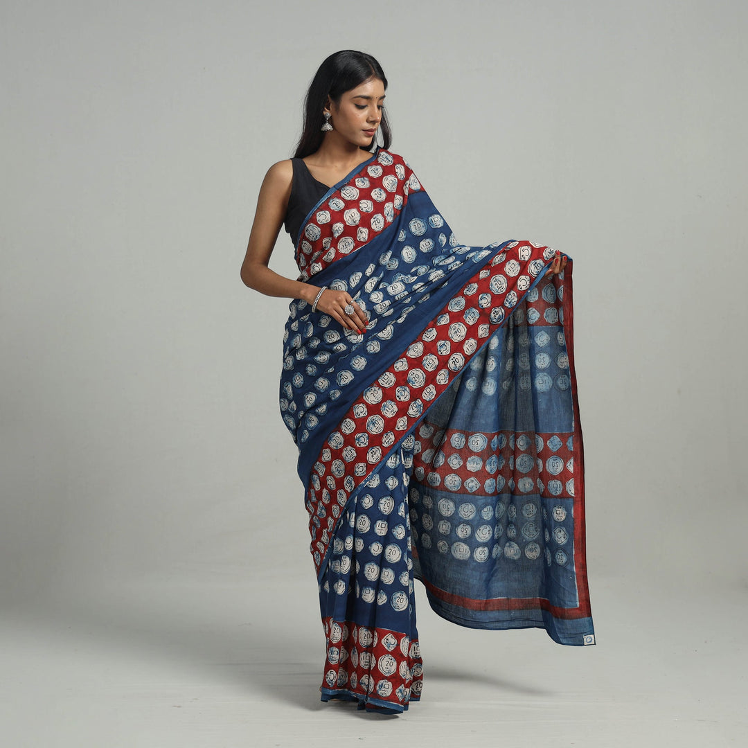 Bindaas Natural Dyed Block Print Cotton Saree 02