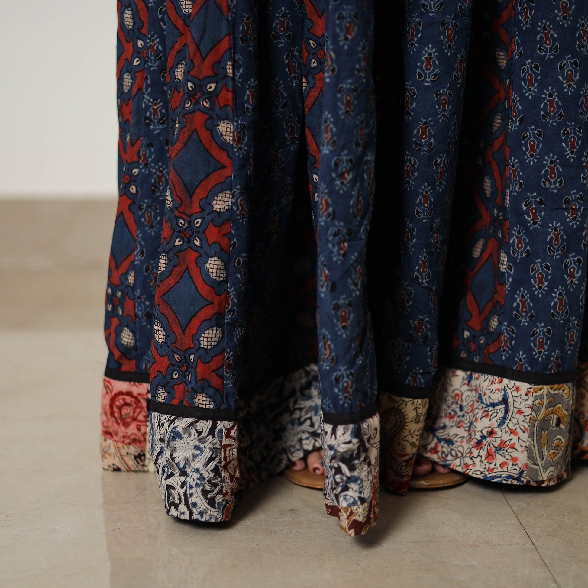 Blue - 24 Kali Patchwork Block Printed Cotton Ajrakh Skirt 17