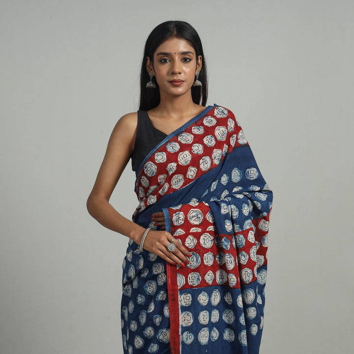 Bindaas Natural Dyed Block Print Cotton Saree 02