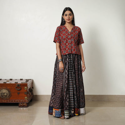 Black - 24 Kali Patchwork Block Printed Cotton Ajrakh Skirt 06
