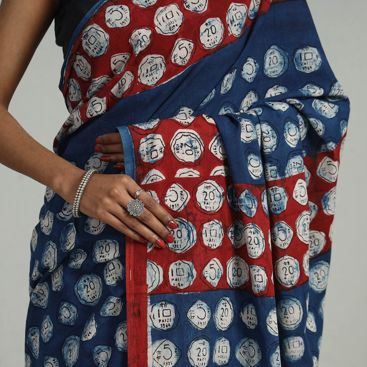 Bindaas Natural Dyed Block Print Cotton Saree 02