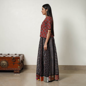 Black - 24 Kali Patchwork Block Printed Cotton Ajrakh Skirt 06