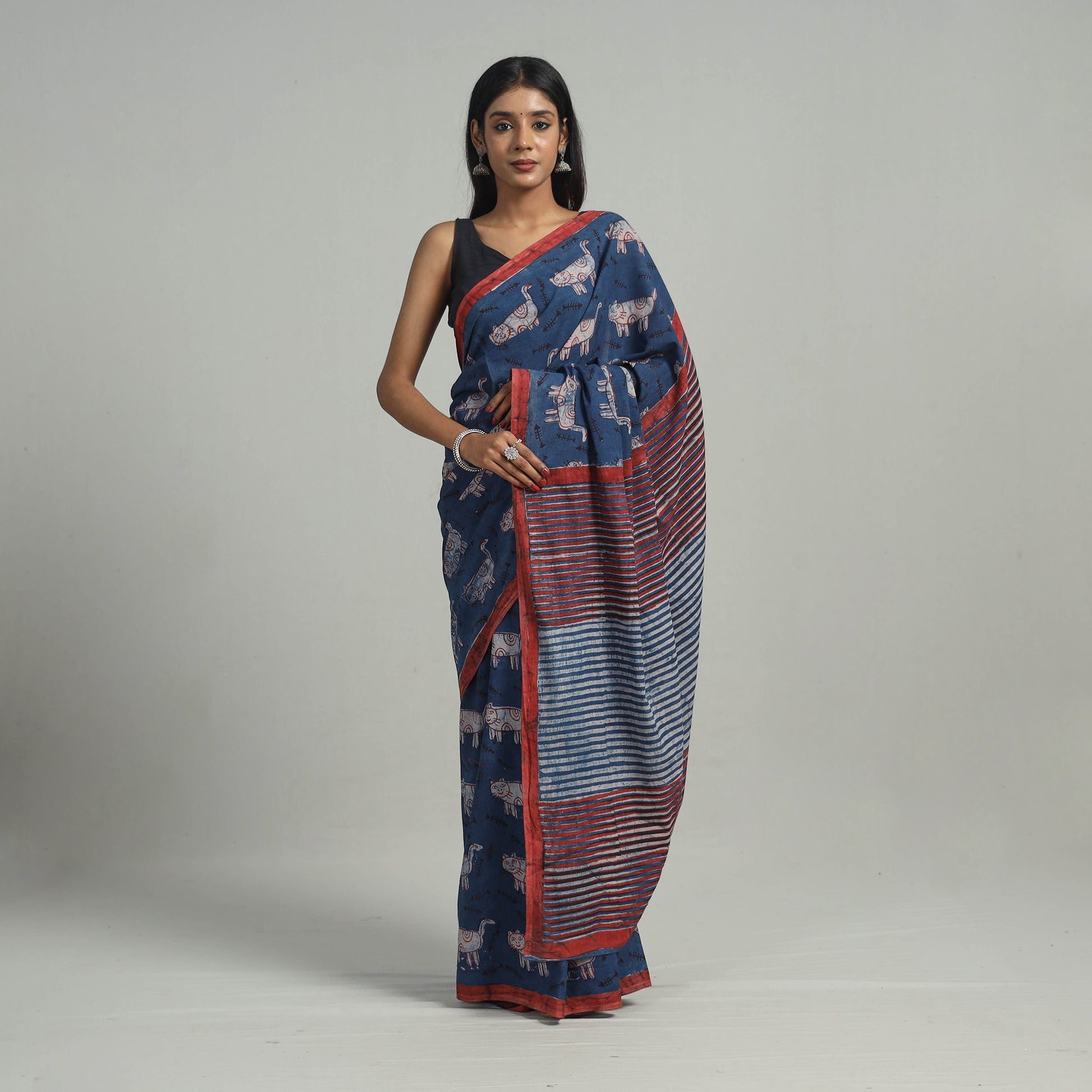 Bindaas Natural Dyed Block Print Cotton Saree 03