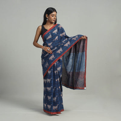 Bindaas Natural Dyed Block Print Cotton Saree 03