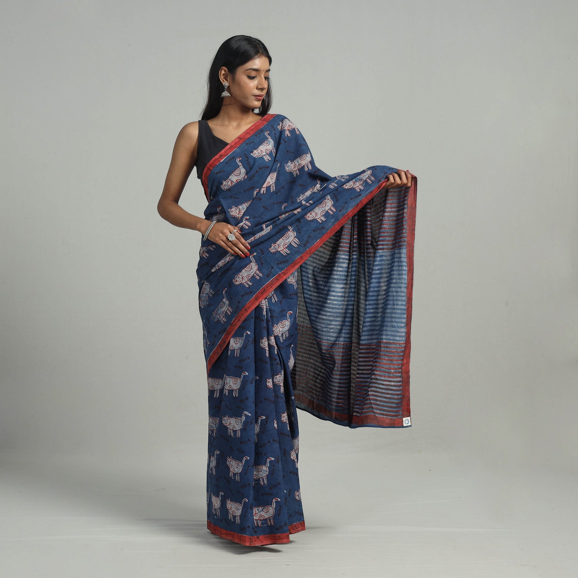 Bindaas Natural Dyed Block Print Cotton Saree 03
