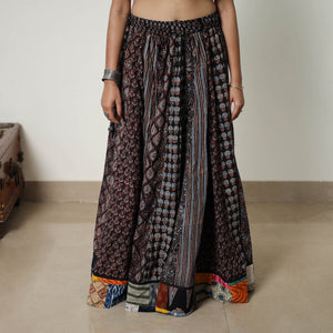Black - 24 Kali Patchwork Block Printed Cotton Ajrakh Skirt 06