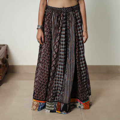 Black - 24 Kali Patchwork Block Printed Cotton Ajrakh Skirt 06