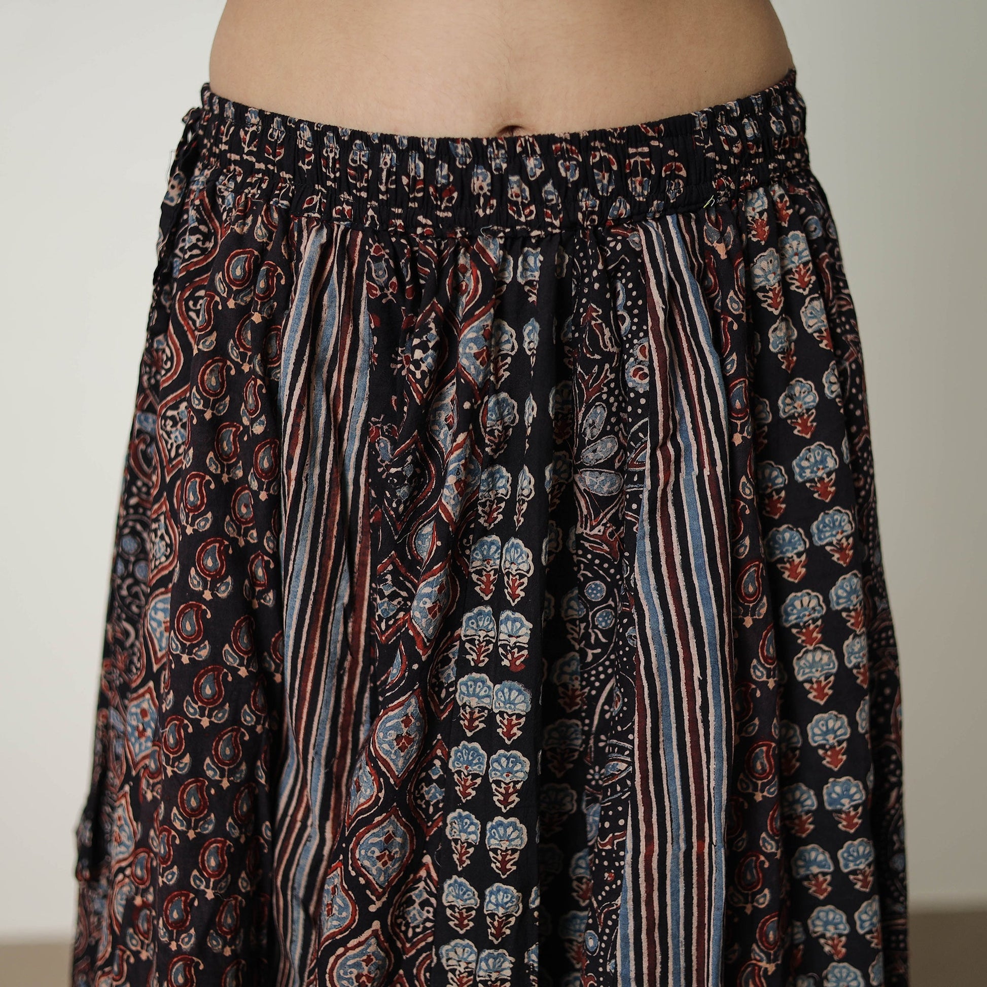 Black - 24 Kali Patchwork Block Printed Cotton Ajrakh Skirt 06