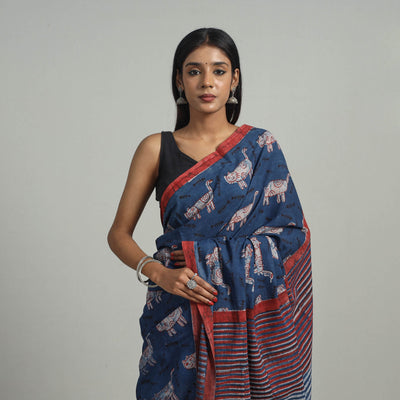 Bindaas Natural Dyed Block Print Cotton Saree 03