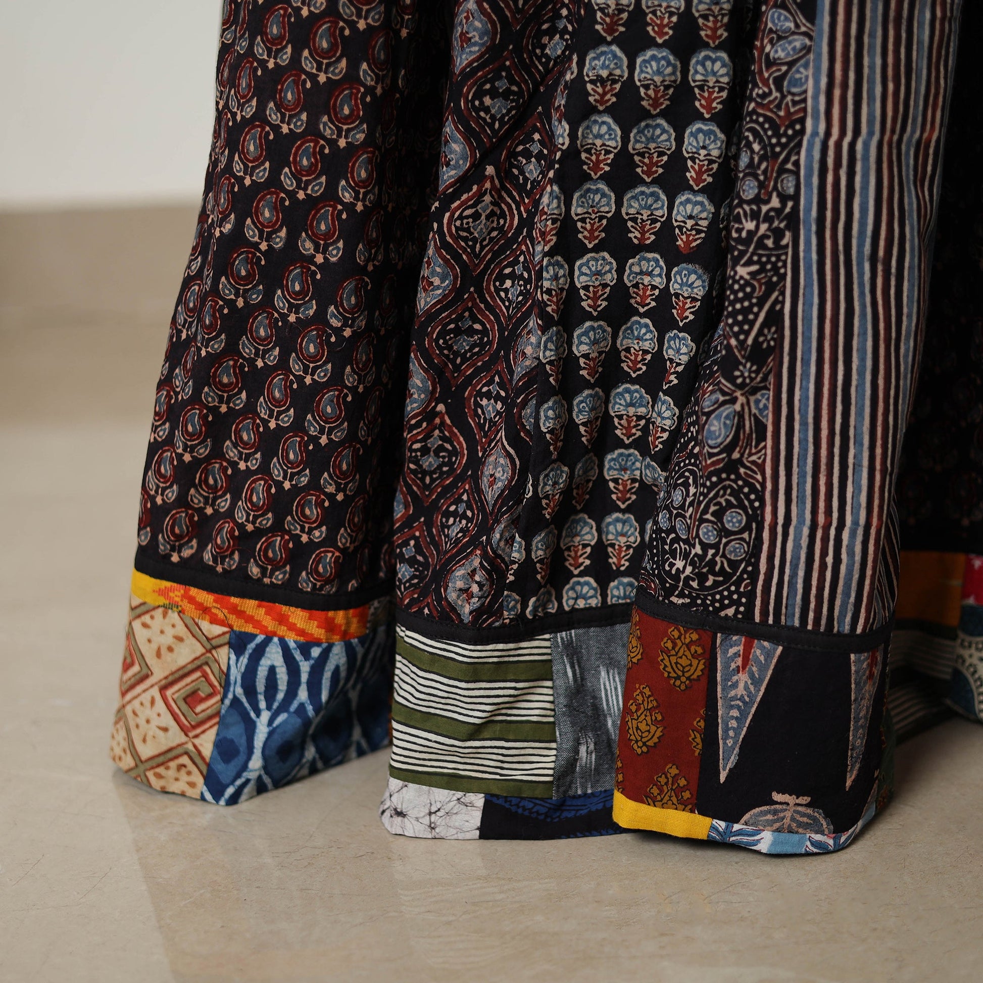 Black - 24 Kali Patchwork Block Printed Cotton Ajrakh Skirt 06