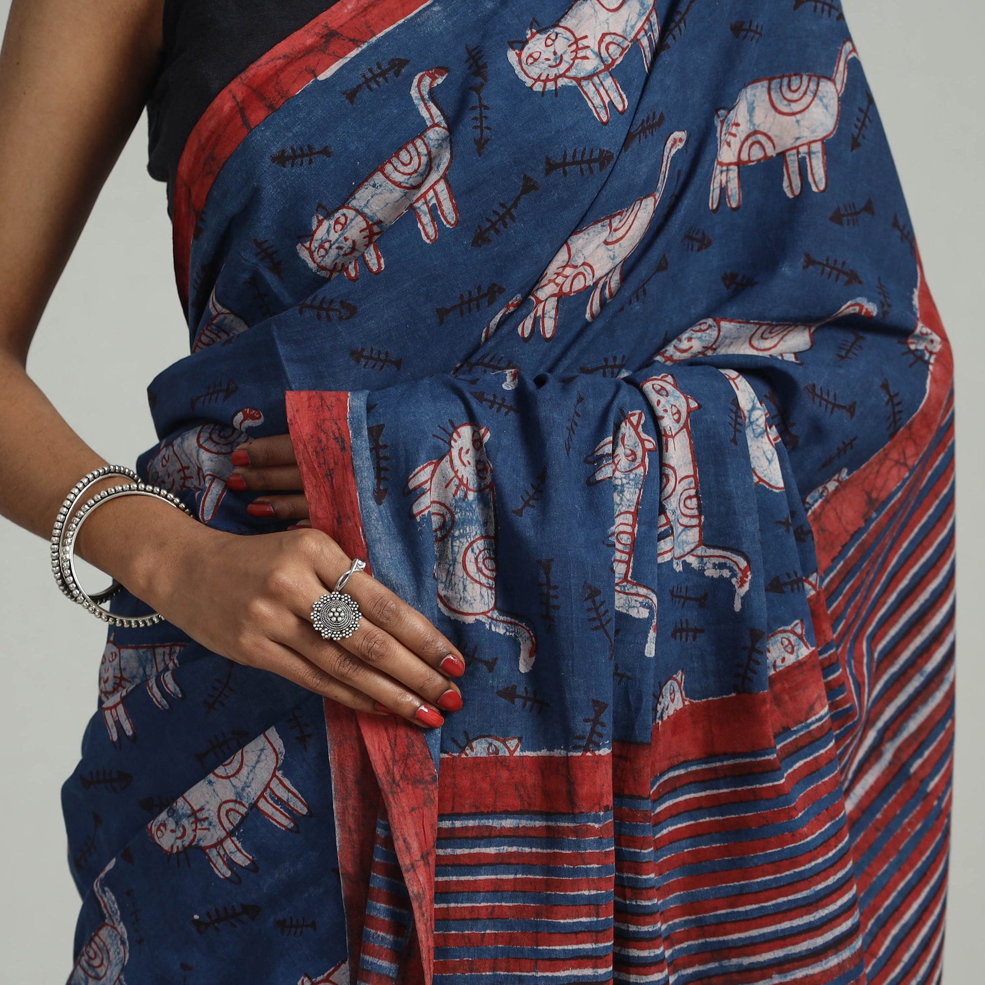 Bindaas Natural Dyed Block Print Cotton Saree 03