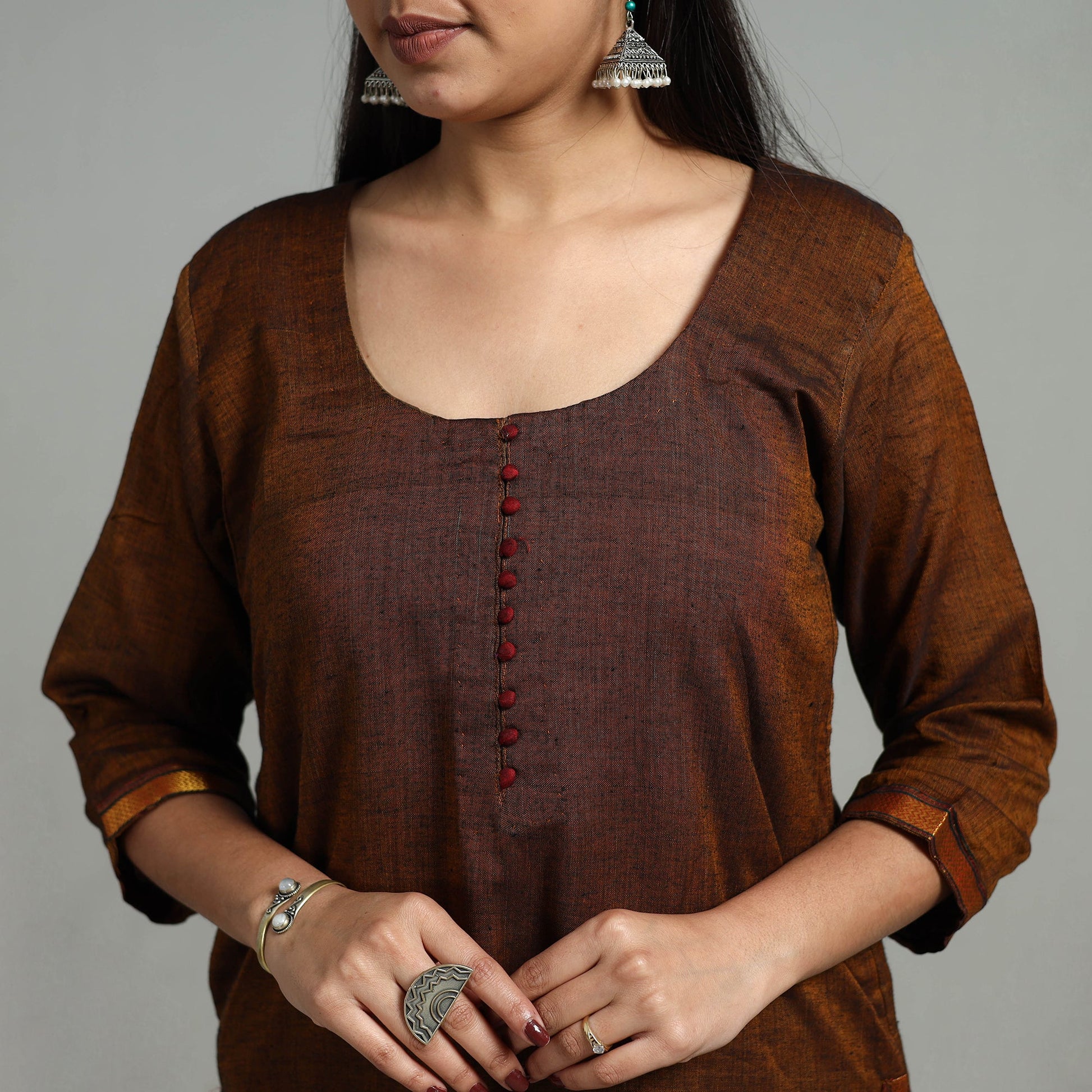 Brown - Cotton Dharwad Kurta Set with Palazzo & Dupatta 42