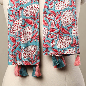 Blue - Block Print Cotton Sanganeri Stole with Tassels 83
