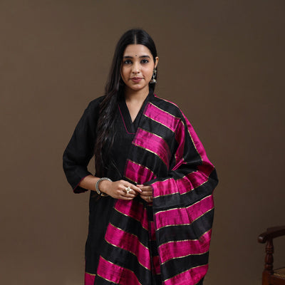 Black - Bhagalpuri Handloom Tussar Silk Suit Set 08