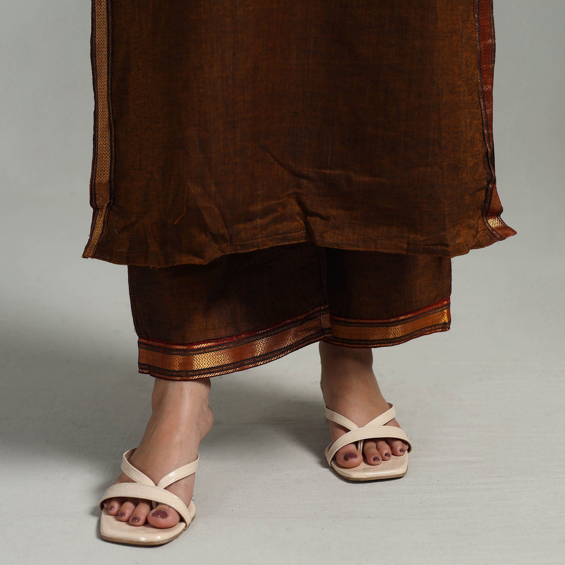 Brown - Cotton Dharwad Kurta Set with Palazzo & Dupatta 42
