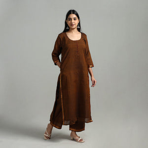 Brown - Cotton Dharwad Kurta Set with Palazzo & Dupatta 42