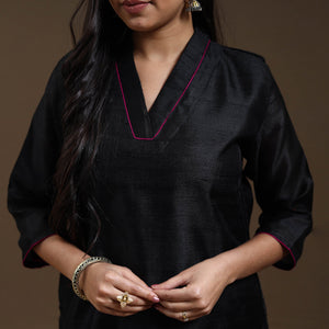 Black - Bhagalpuri Handloom Tussar Silk Suit Set 08