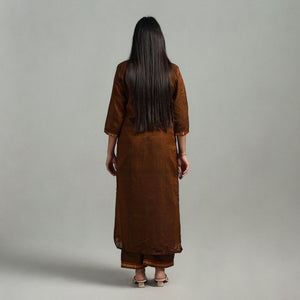Brown - Cotton Dharwad Kurta Set with Palazzo & Dupatta 42
