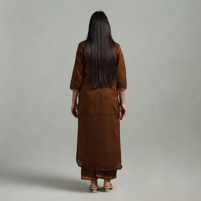 Brown - Cotton Dharwad Kurta Set with Palazzo & Dupatta 42