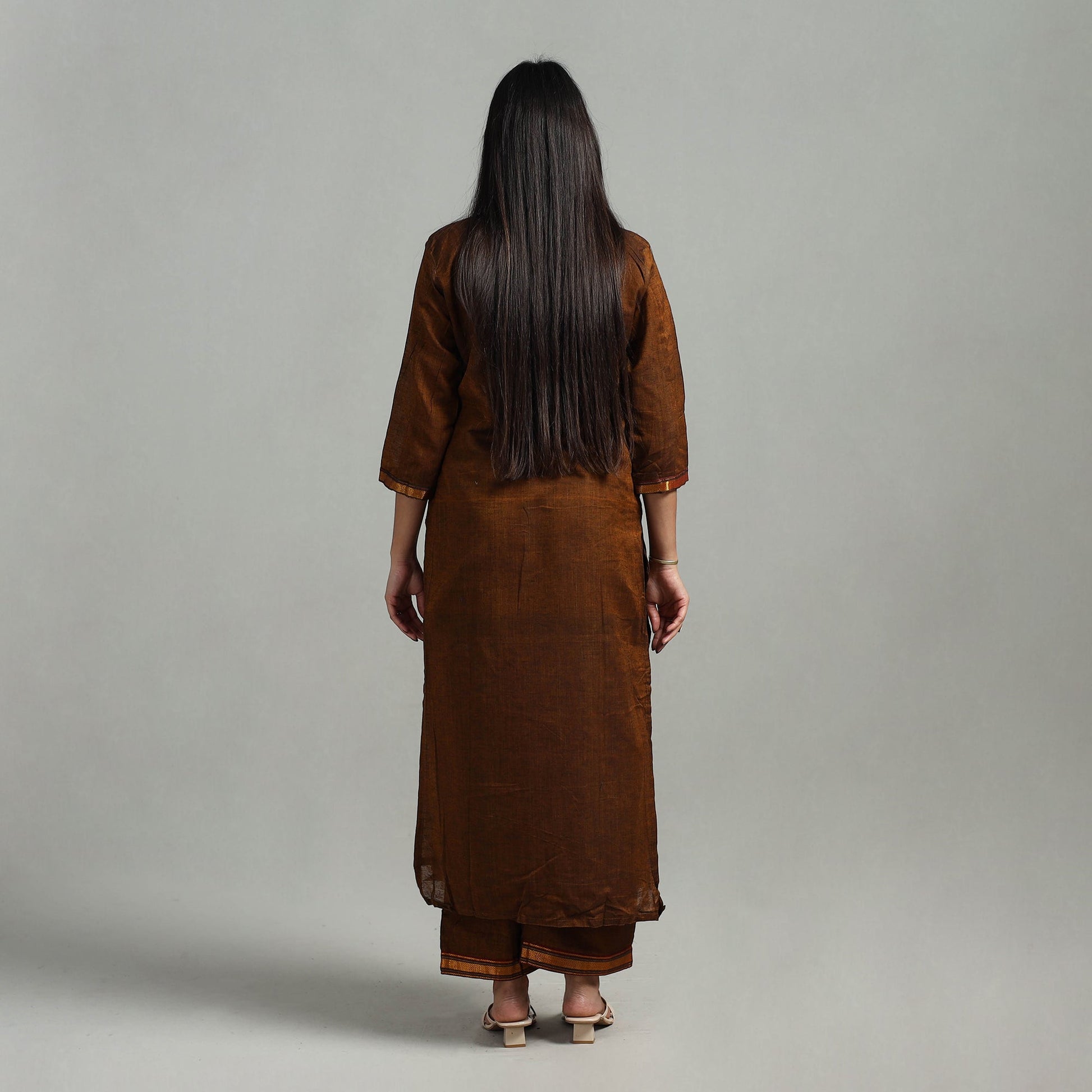 Brown - Cotton Dharwad Kurta Set with Palazzo & Dupatta 42