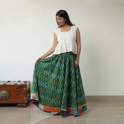 Green - 24 Kali Cotton Pochampally Ikat Skirt01