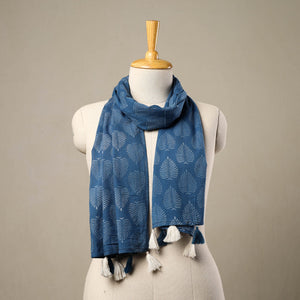 Blue - Block Print Cotton Sanganeri Stole with Tassels 87