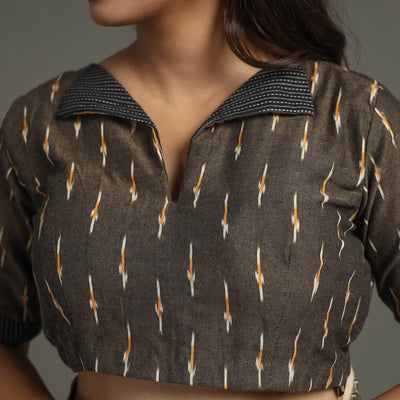 Brown - Pochampally Cotton Stitched Ikat Blouse 08