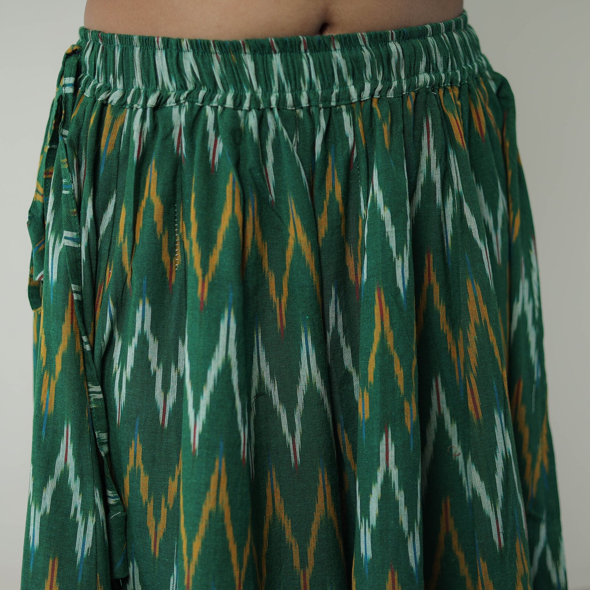 Green - 24 Kali Cotton Pochampally Ikat Skirt01