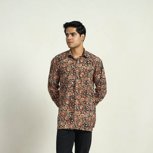 Black - Pedana Block Print Cotton Men Kalamkari Shirt 07