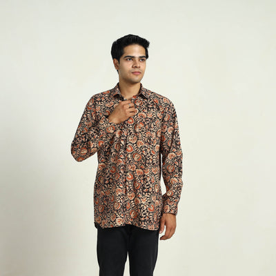 Black - Pedana Block Print Cotton Men Kalamkari Shirt 07