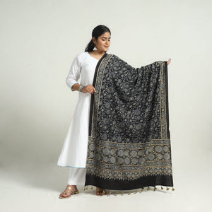 Black - Kutch Block Print Cotton Ajrakh Dupatta 02