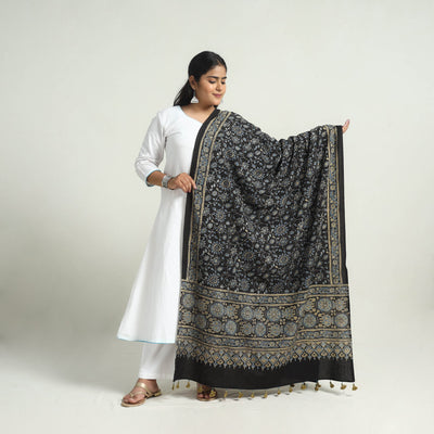 Black - Kutch Block Print Cotton Ajrakh Dupatta 02