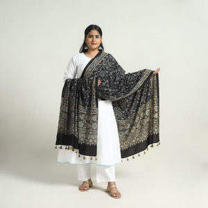 Black - Kutch Block Print Cotton Ajrakh Dupatta 02