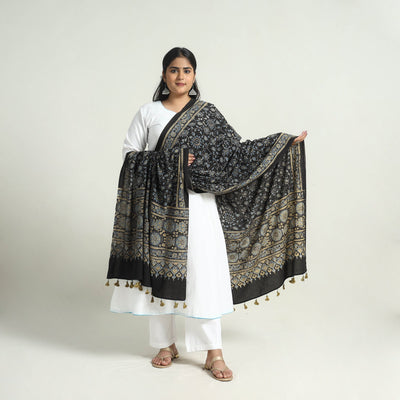 Black - Kutch Block Print Cotton Ajrakh Dupatta 02