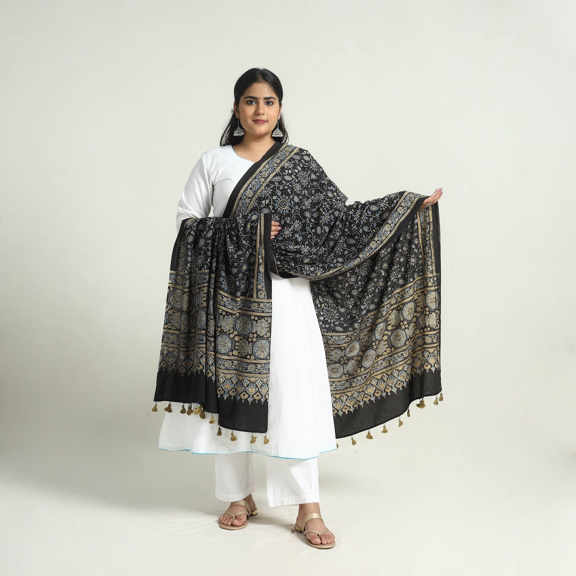 Black - Kutch Block Print Cotton Ajrakh Dupatta 02