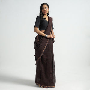 Brown - Bagh Hand Block Printed Natural Dyed Chanderi Silk Saree