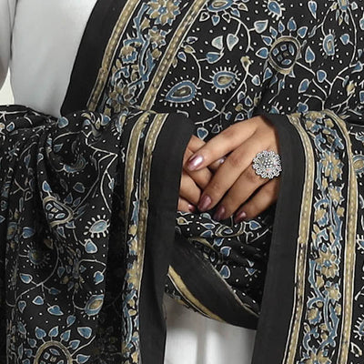 Black - Kutch Block Print Cotton Ajrakh Dupatta 02