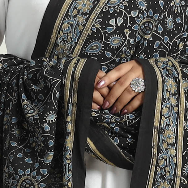 Black - Kutch Block Print Cotton Ajrakh Dupatta 02