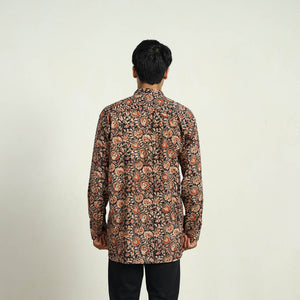 Black - Pedana Block Print Cotton Men Kalamkari Shirt 07