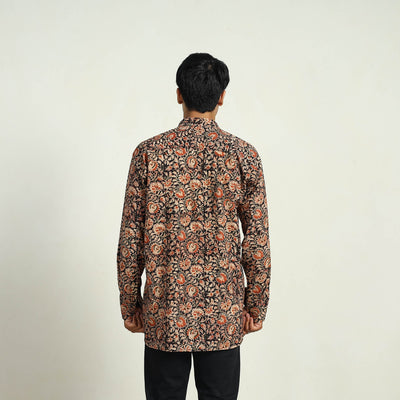 Black - Pedana Block Print Cotton Men Kalamkari Shirt 07