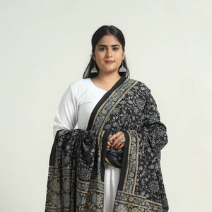 Black - Kutch Block Print Cotton Ajrakh Dupatta 02