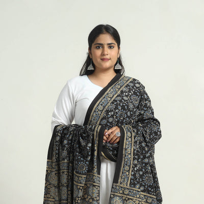 Black - Kutch Block Print Cotton Ajrakh Dupatta 02