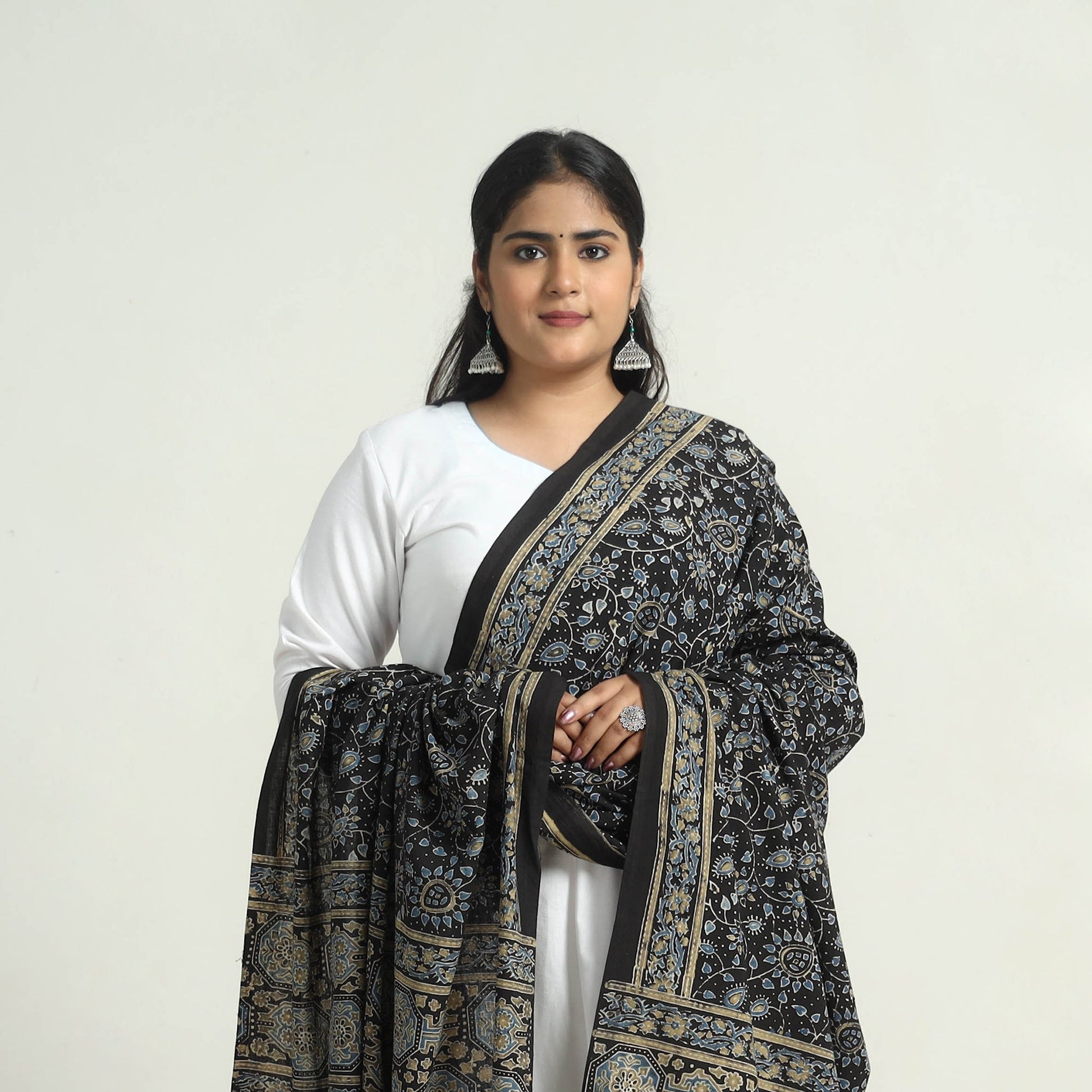 Black - Kutch Block Print Cotton Ajrakh Dupatta 02
