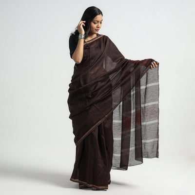 Brown - Bagh Hand Block Printed Natural Dyed Chanderi Silk Saree